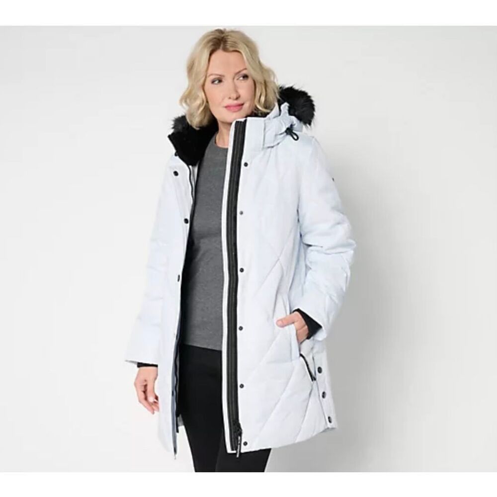 Arctic Expedition 1X Diamond Quilted Parka Removable Hood Ancient‎ Water DEFECTS